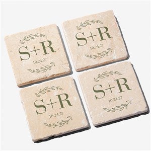 Their Initials Personalized Wedding Tumbled Stone Coaster Set  - 50846