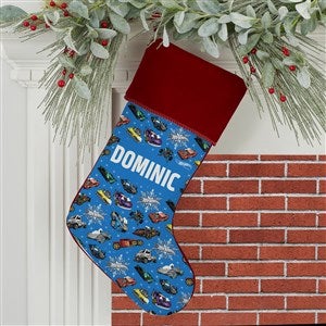 Hot Wheels? Car Pattern Personalized Burgundy Christmas Stocking