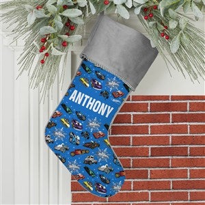 Hot Wheels? Car Pattern Personalized Grey Christmas Stocking
