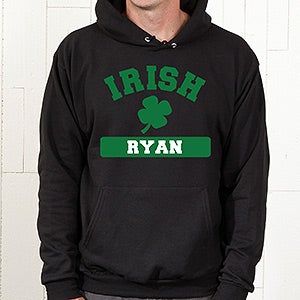 Personalized Irish Shamrock Black Hooded Sweatshirt - Adult X-Large - Black