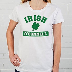 Personalized Irish Pride Shamrock Ladies White Fitted T-Shirt - Ladies Large - Black