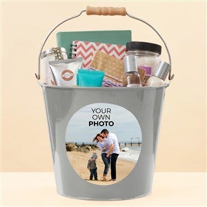 Your Own Photo Personalized Large Metal Bucket - Silver