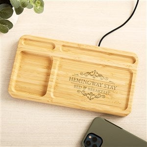 Engraved Logo Bamboo Charging Valet Tray Corporate Gifts