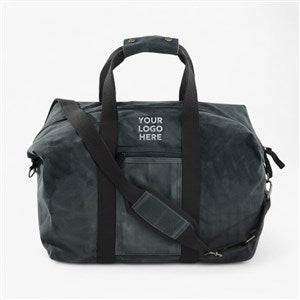 Embroidered Logo Waxed Canvas Weekender Duffle Bag in Slate Blue - 51605