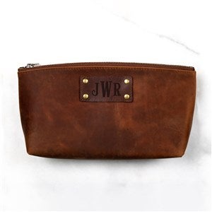 Personalized Distressed Leather Toiletry Bag - Brown - 51803D