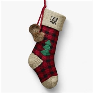 Personalized Logo Buffalo Plaid Jumbo Knit Christmas Stockings - 51847