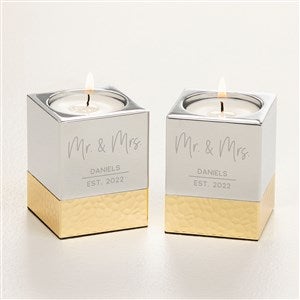 Modern Wedding Engraved Silver & Gold Hammered Metal Candle Holders