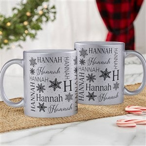 Christmas Snowflake Repeating Name Personalized 11 oz. Silver Glitter Coffee Mug