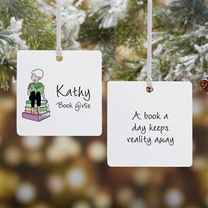 Book Lover philoSophie's® Personalized Square Ornament- 2.75 Metal - 2