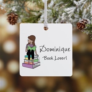 Book Lover philoSophie's® Personalized Square Ornament- 2.75 Metal - 1