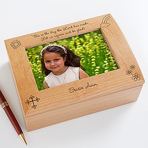 Personalized Girls First Communion Wooden Photo Box - The Day the Lord has Made
