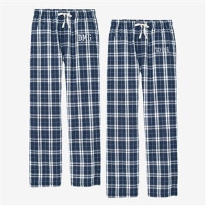Classic Comfort Embroidered Navy and White Flannel Pants  - 53877