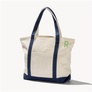 Initial Weekender Embroidered Tote Bag-Navy - #54336-B