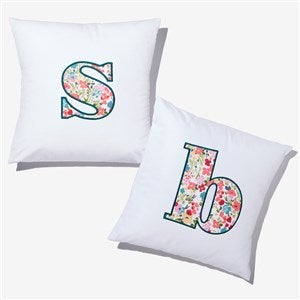Boho Floral Initial Embroidered Applique Throw Pillow - 54803
