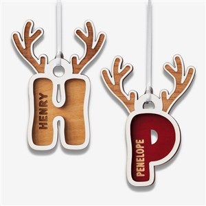 Reindeer Initial Personalized 2 Piece Wood Ornament - 55039