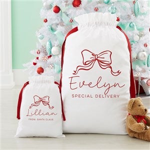 Christmas Bow Personalized Canvas Drawstring Santa Sack