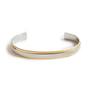 Engraved Fossil Textured Two Tone Cuff Bracelet     - 55460