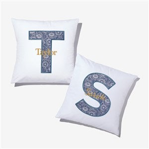 Navy Sunflowers Initial & Name Embroidered Applique Throw Pillow - 55766