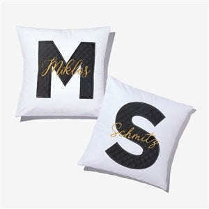 Black Quilted Velour Initial & Name Embroidered Applique Throw Pillow  - 55768