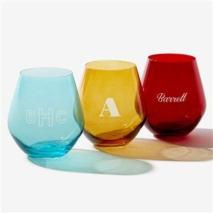 Tinted Sips Engraved Colored Stemless Wine Glasses  - 55849