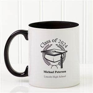 Personalized Ceramic Coffee Mugs - Graduation Cap - Black Handle