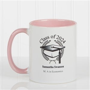 Personalized Ceramic Coffee Mugs - Graduation Cap - Pink Handle
