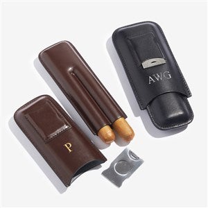Personalized Initials Leather Cigar Case With Cutter  - 56350