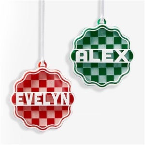 Scalloped Checker Name Personalized 2 Layer Acrylic Ornament  - 56553