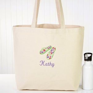 Flip Flop Fun Embroidered Ladies Beach Tote