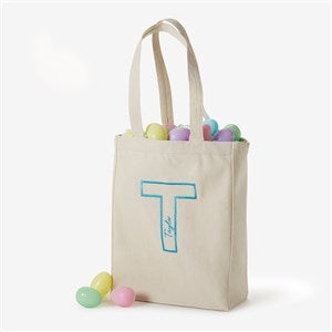 Initial Statement Embroidered Canvas Tote Bag- 14 x 10" - #57195
