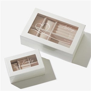 Traced Heart Personalized Pearl White Glass Top Jewelry Box  - 57263