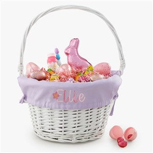 Floral Name Embroidered White Easter Basket with Folding Handle - 57527