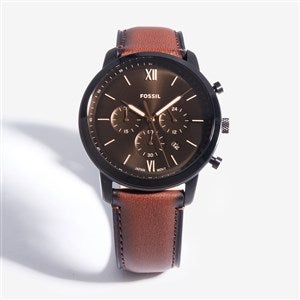Engraved Fossil Men's Neutral Brown Leather Watch - 57725