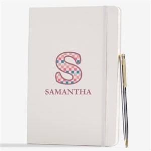 Checkered Initial Personalized Pocket Journal-White - #57912-WH
