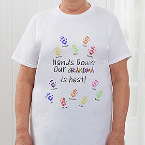 Hands Down Personalized Parent or Grandparent T-Shirt - Adult Small - White