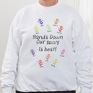 Personalized Parent & Grandparent Sweatshirt - Hands Down - Adult Large - White