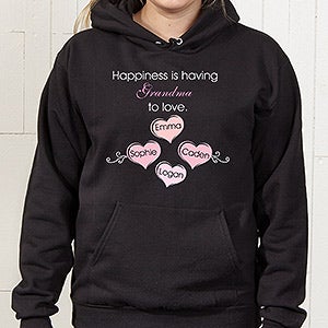 Personalized Ladies Black Hoodie - Happiness is Children - Adult Small - Black