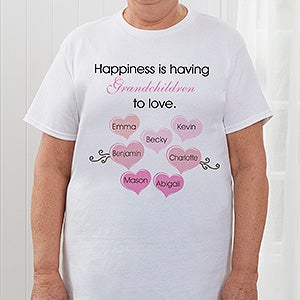Personalized Ladies Black T-Shirt - Happiness is Children - Adult X-Large - Red