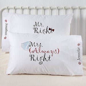 Mr. and Mrs. Right Personalized Pillowcase Set