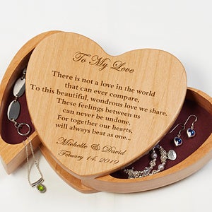 Hearts Beat As One Engraved Wood Jewelry Box