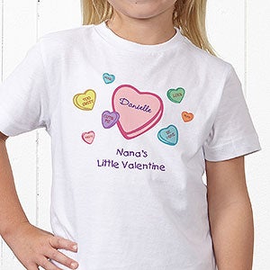 Personalized Girls Valentine's Day T-Shirts - Candy Hearts - Youth Medium (10-12) - Royal Blue