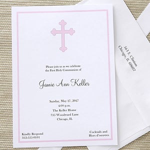 Holy Cross Communion Invitations - Pink