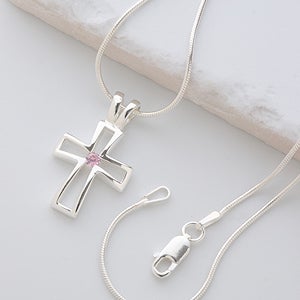 Birthstone Cross Necklace - 16 Chain