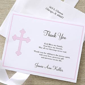 Christian Cross Personalized Girl's Thank You Cards 