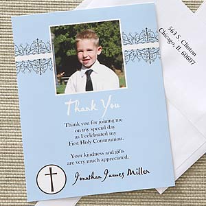 Boy's First Communion Personalized Photo Thank You Cards - Set of 12