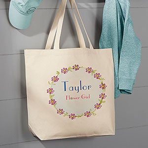Flower Girl Personalized Large Canvas Tote Bag