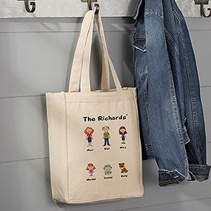 Family Characters Personalized Small Canvas Tote Bag