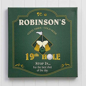 19th Hole Personalized Canvas Golf Pub Sign Wall Art