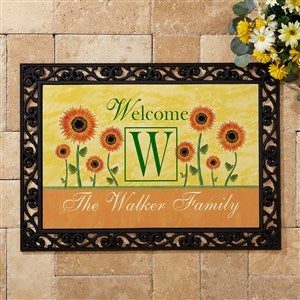 Personalized Summer Rubber Back Doormat - Summer Sunflowers