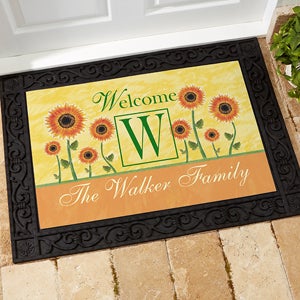 Personalized Summer Rubber Back Doormat - Summer Sunflowers